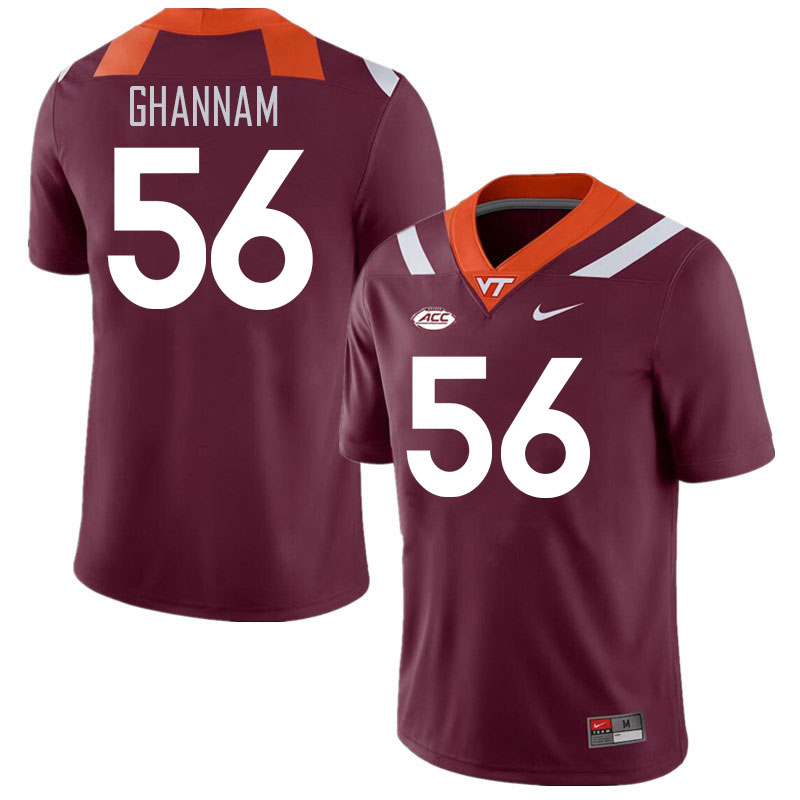Men #56 Layth Ghannam Virginia Tech Hokies College Football Jerseys Stitched Sale-Maroon